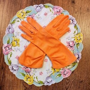 Vintage 1960s Orange‎ Nylon Gloves